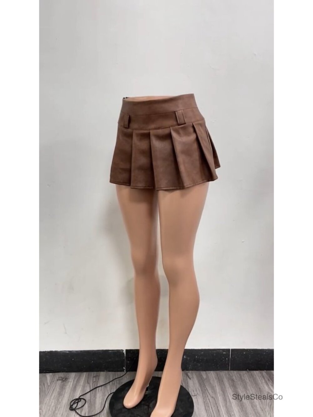 PU Leather Pleated Mini Skirt High Waist A-Line Flared Clubwear - Picture 5 of 5